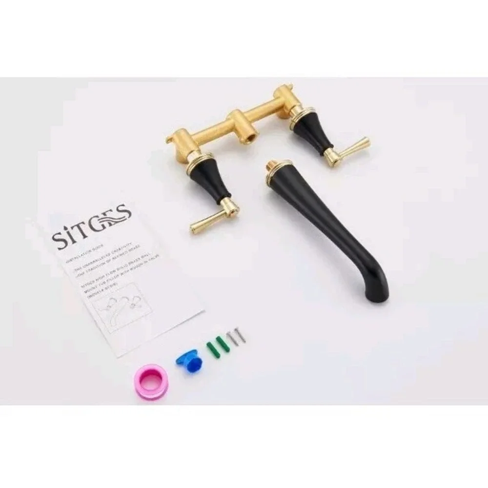 Sitges ST8008 Matte Black Double Handle Wall Mount Sink Faucet W/ Rough In Valve